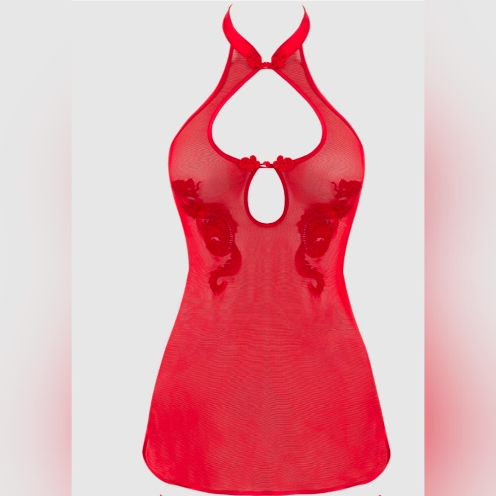 Elegant Red Lace Halter Chemise